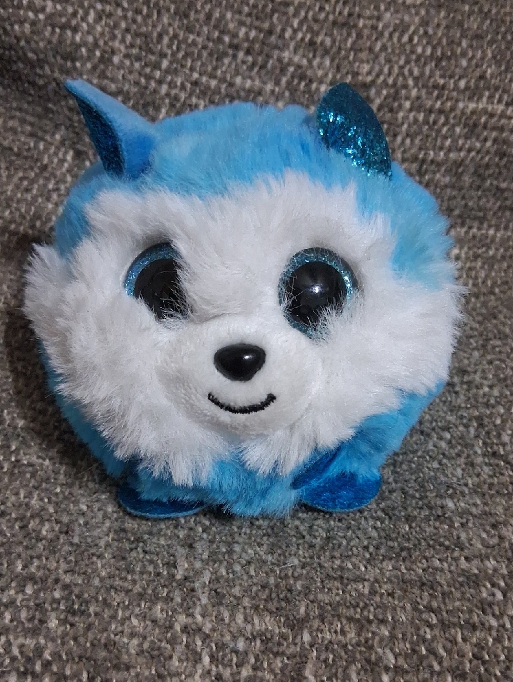 Ty PRINCE DOG Blue & White Round Plush Small Toy